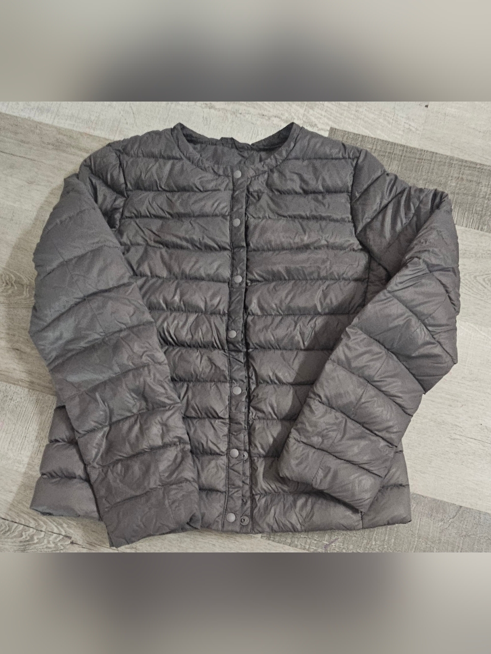 Giordano Women's Jacket Packable Puffer Light Down Gray Size Small Snap Front